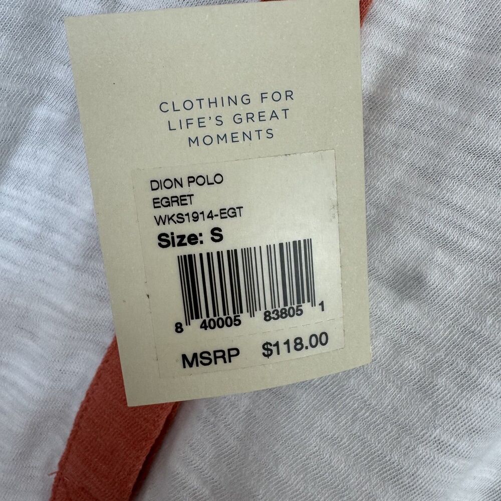 Faherty Women's Dion Long Sleeve 4 Button Ivory Navy Polo S - Picture 5 of 5